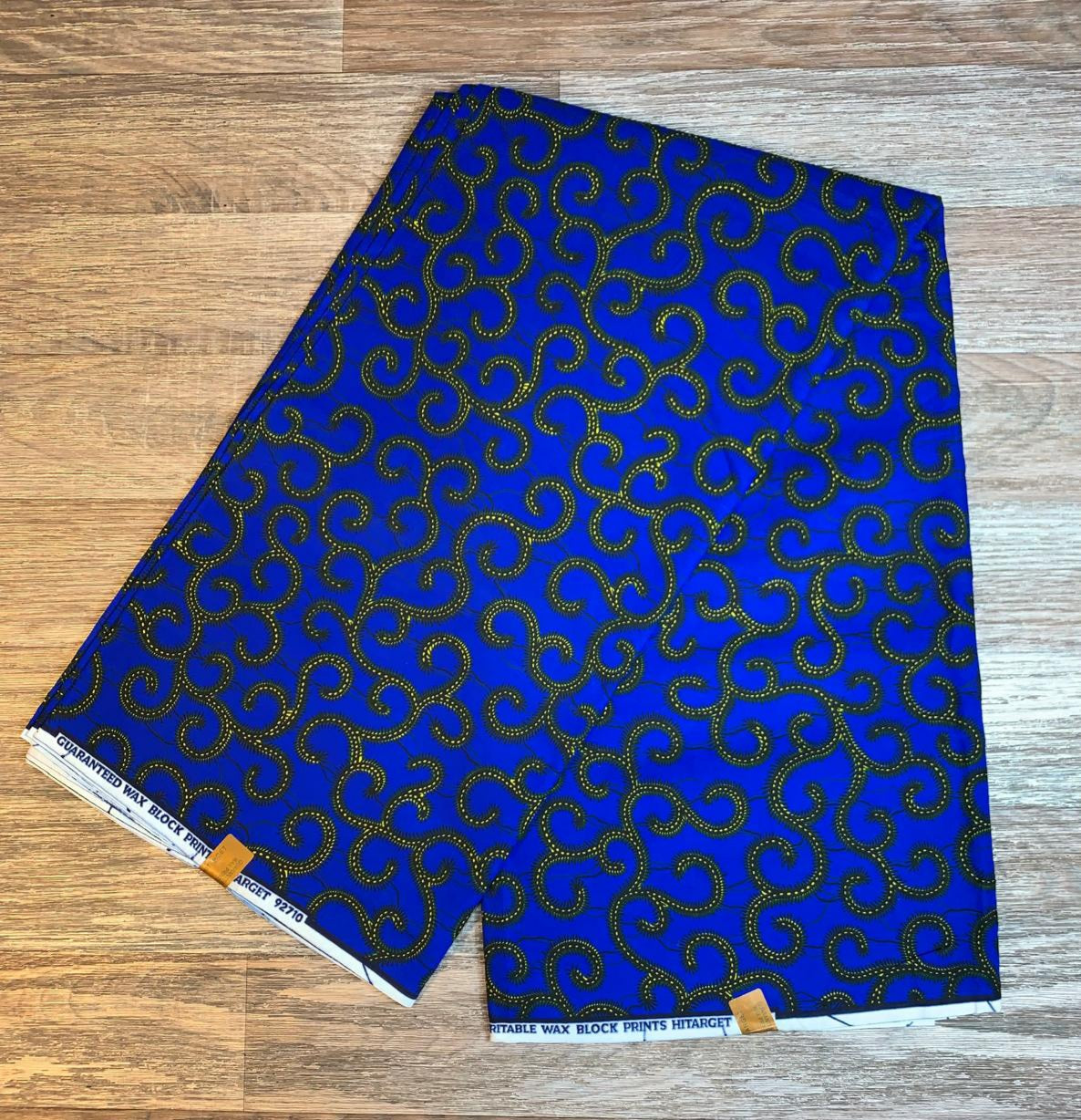 Tissus Wax Africain 100% Coton Ankara, 6 yard Wax Hitarget Authentique Motif : Macaroni Bleu