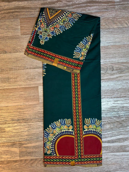 Tissus Wax Africain 100% Coton Ankara Design 6 yards Wax Hitarget Authentique motif :Dashiki Vert et Rouge.