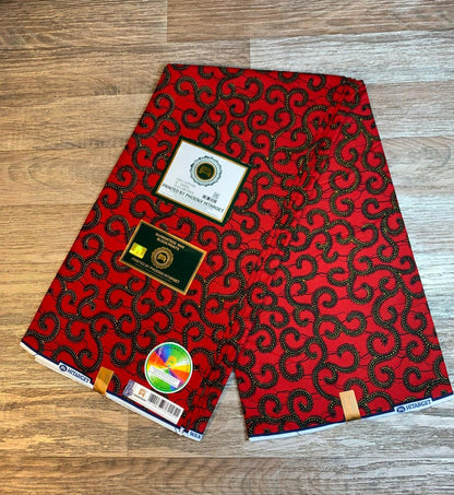 Tissus Wax Africain 100% Coton Ankara, 6 yard Wax Hitarget Authentique Motif : Macaroni Rouge