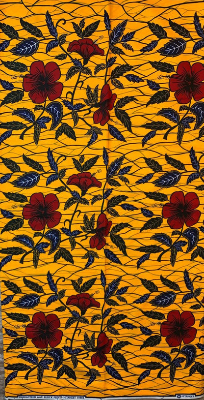 Tissus Wax Africain 100% Coton Ankara 6 yards Wax Hitarget Authentique motif : Hibiscus Rouge et Jaune