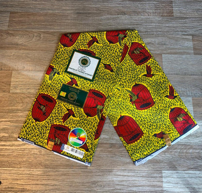 Tissus Wax Africain 100% Coton Ankara Design 1 à 6 yards Wax Hitarget Authentique motif : Oiseaux en cages.