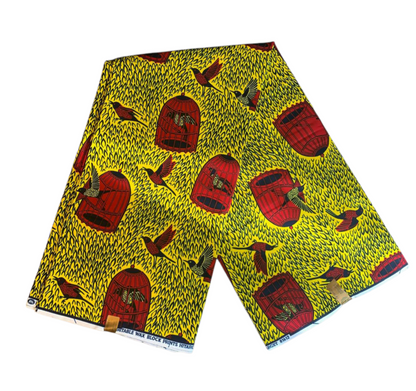 Tissus Wax Africain 100% Coton Ankara Design 1 à 6 yards Wax Hitarget Authentique motif : Oiseaux en cages.