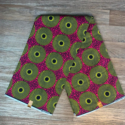 Tissus Wax Africain 100% Coton Ankara  1 à 12 yards Wax Hitarget  petit  Disques Rose Jaune