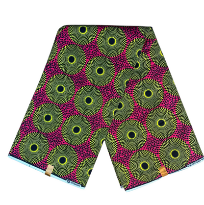 Tissus Wax Africain 100% Coton Ankara  1 à 12 yards Wax Hitarget  petit  Disques Rose Jaune
