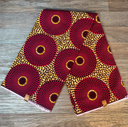 Tissus Wax Africain 100% Coton Ankara  1 à 12 yards Wax Hitarget  Ankara   Grand Disques Rouge Camel.