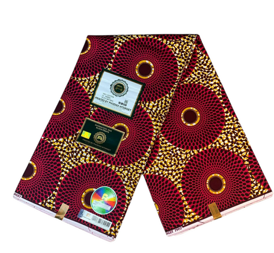 Tissus Wax Africain 100% Coton Ankara  1 à 12 yards Wax Hitarget  Ankara   Grand Disques Rouge Camel.