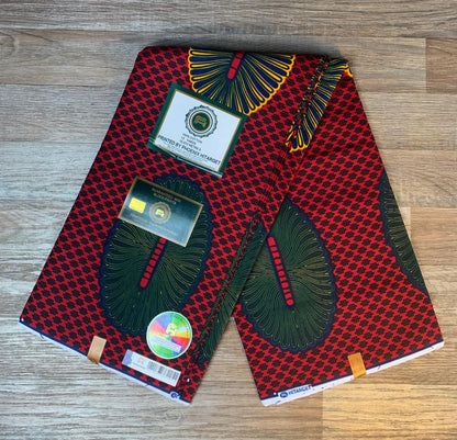 Tissus Wax Africain 100% Coton Ankara  1 à 12 yards Wax Hitarget Rouge jaune Ankara  Red Yellow