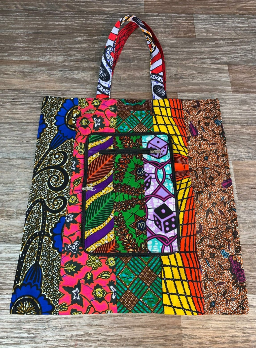 Tote Bag Patchwork En Wax. Wax 100% Coton XL Pliable avec Fermeture Éclaire. Wax de qualité supérieure