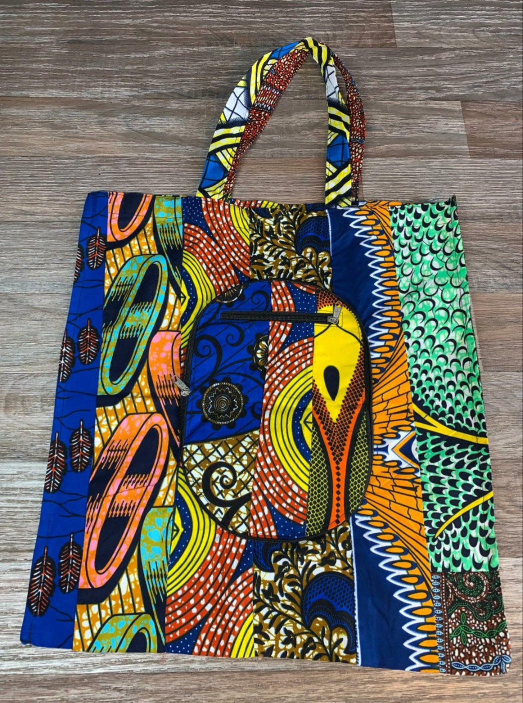Tote Bag Patchwork En Wax. Wax 100% Coton XL Pliable avec Fermeture Éclaire. Wax de qualité supérieure