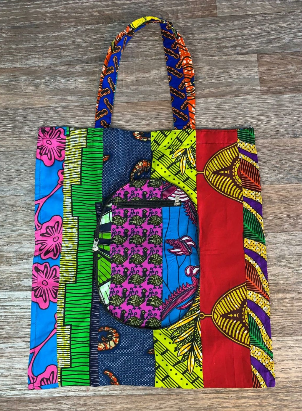 Tote Bag Patchwork En Wax. Wax 100% Coton XL Pliable avec Fermeture Éclaire. Wax de qualité supérieure