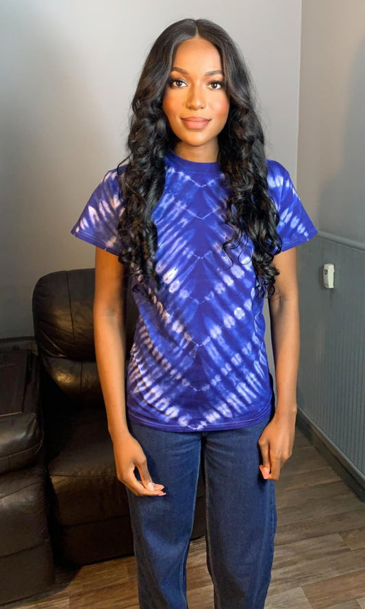 T-shirt Indigo Tye and Dye Batik Adire 100 % Coton. Coton Bio.