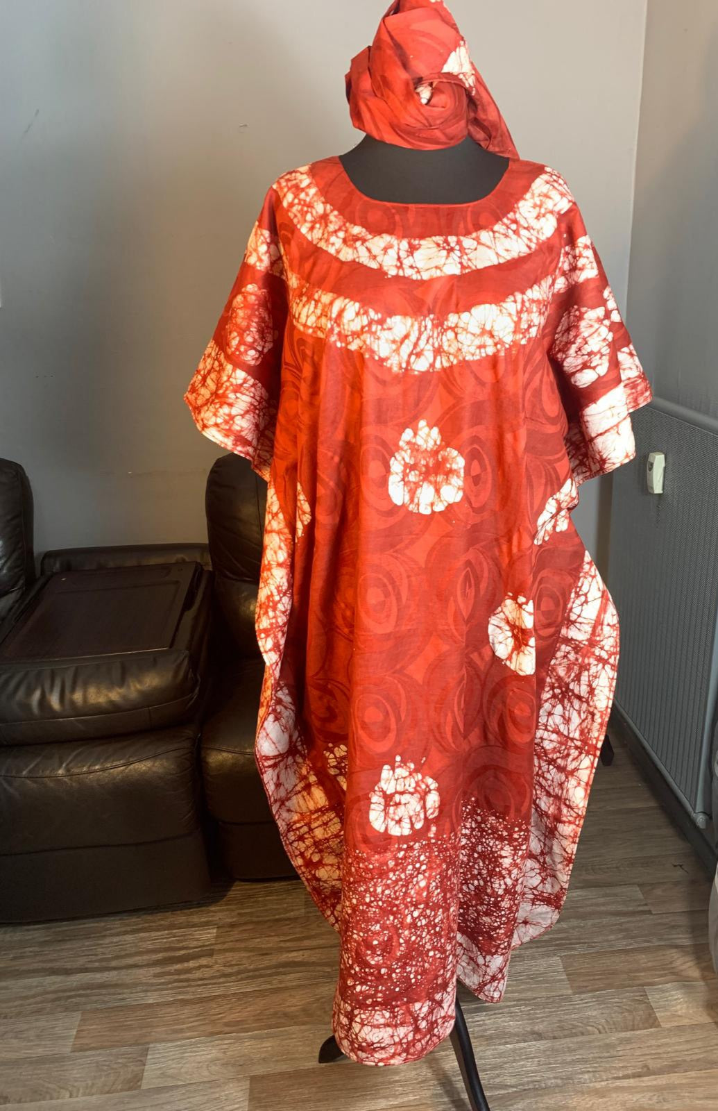 Robe Longue Bazin Batik Style Bohème a Motifs avec Foulard 100% Coton très doux design art