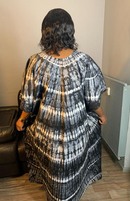 Robe Longue Batik Makeba  Tie and Dye, multicolores,100% coton.
