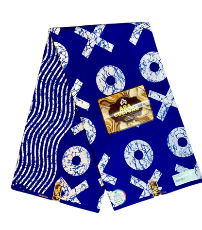 Tissus Wax Africain 100% Coton Ankara, Wax  Marque Era Culture Motif OX L'original 2, 4 et 6 yards Bleu blanc