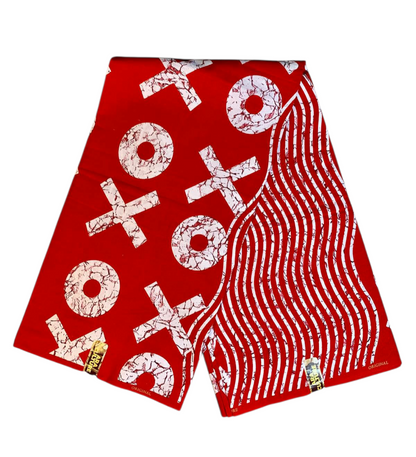 Tissus Wax Africain 100% Coton Ankara Wax  Marque Era Culture Motif OX L'original 2,4 et 6 yards Rouge Blanc