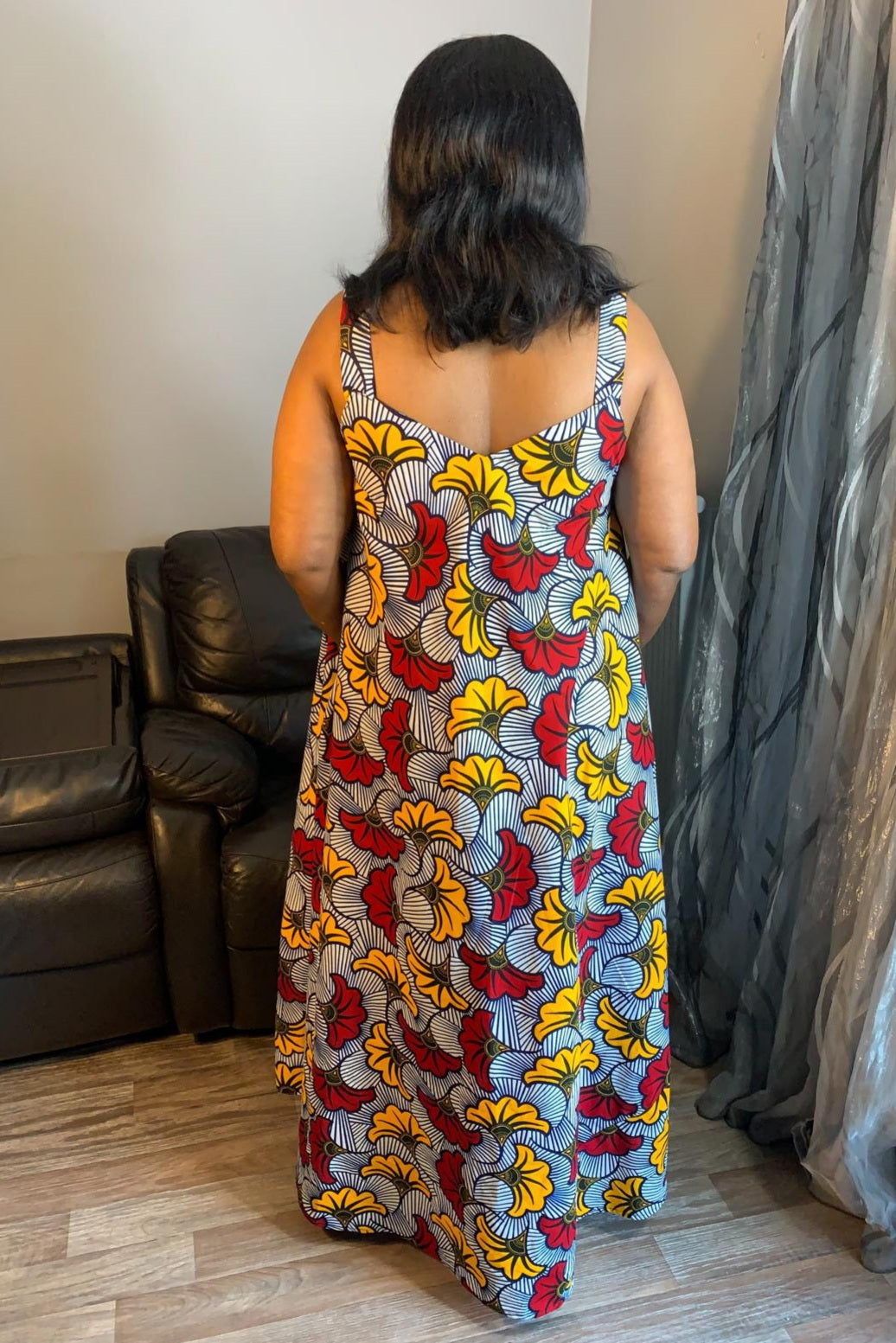 Robe En Wax Longue Ovale Fleurs de Mariague