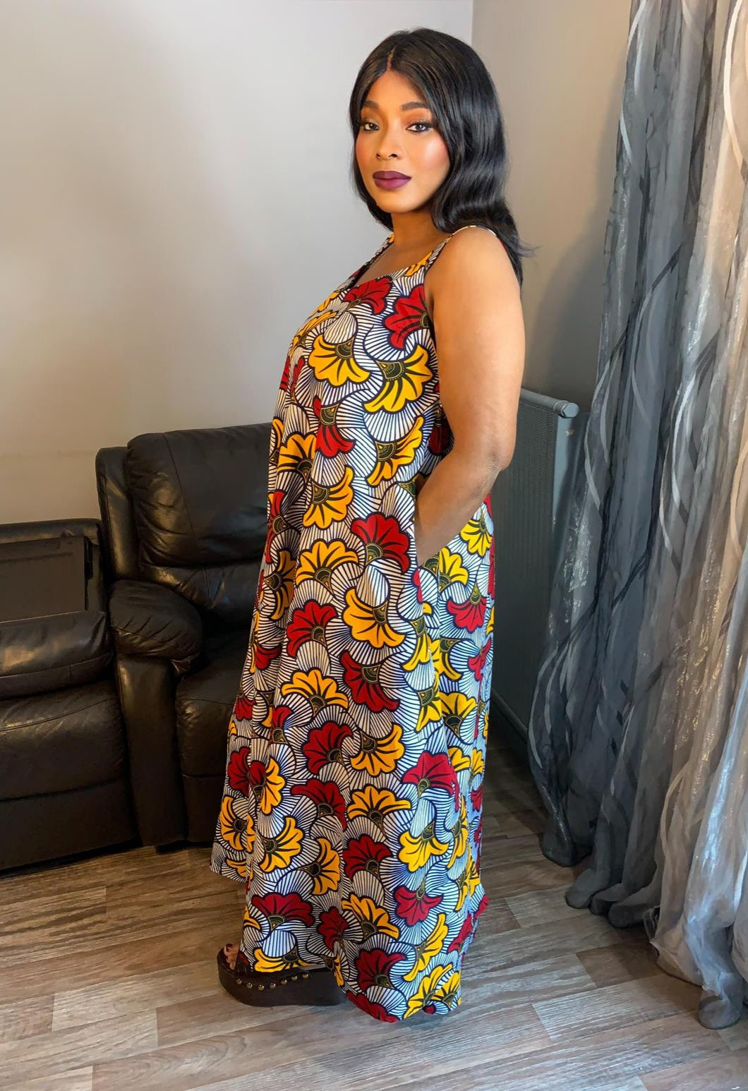 Robe En Wax Longue Ovale Fleurs de Mariague