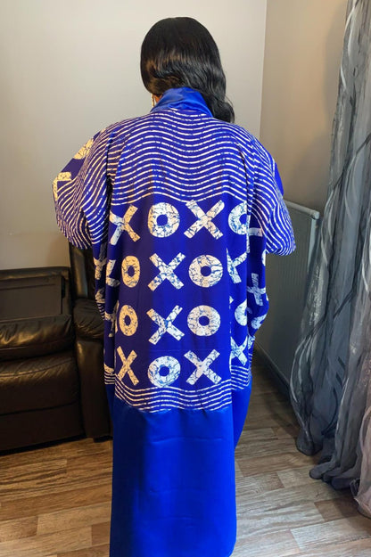 Robe Wax Duchesse Bleu avec Col Ankara Design wax 100%Coton