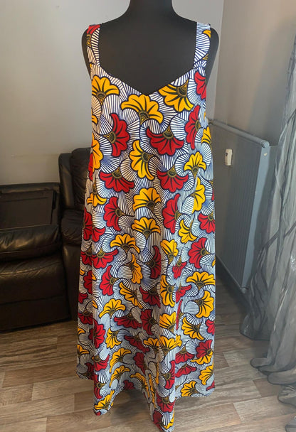 Robe En Wax Longue Ovale Fleurs de Mariague