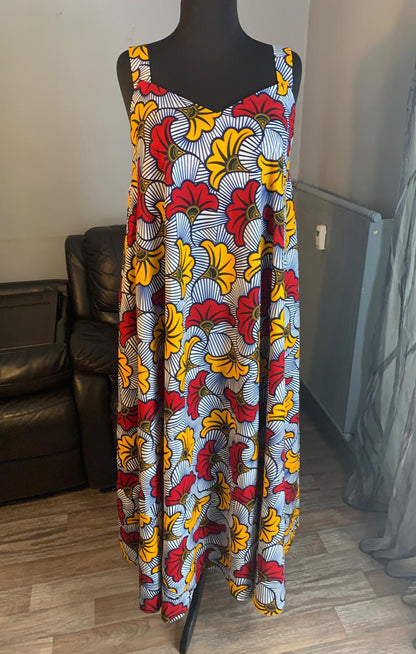 Robe En Wax Longue Ovale Fleurs de Mariague