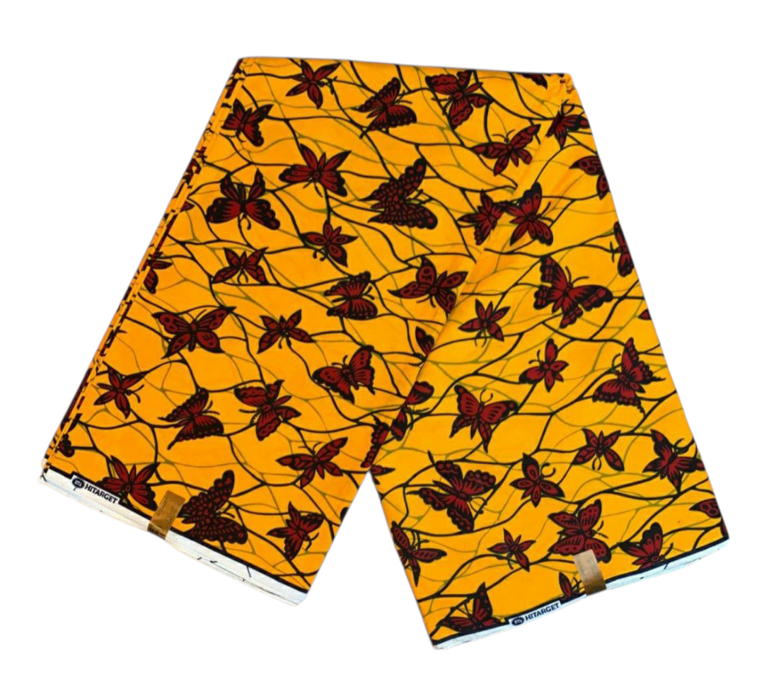Tissus Wax Africain 100% Coton Ankara 1 à 6 yards Wax Hitarget   Rouge. Papillon