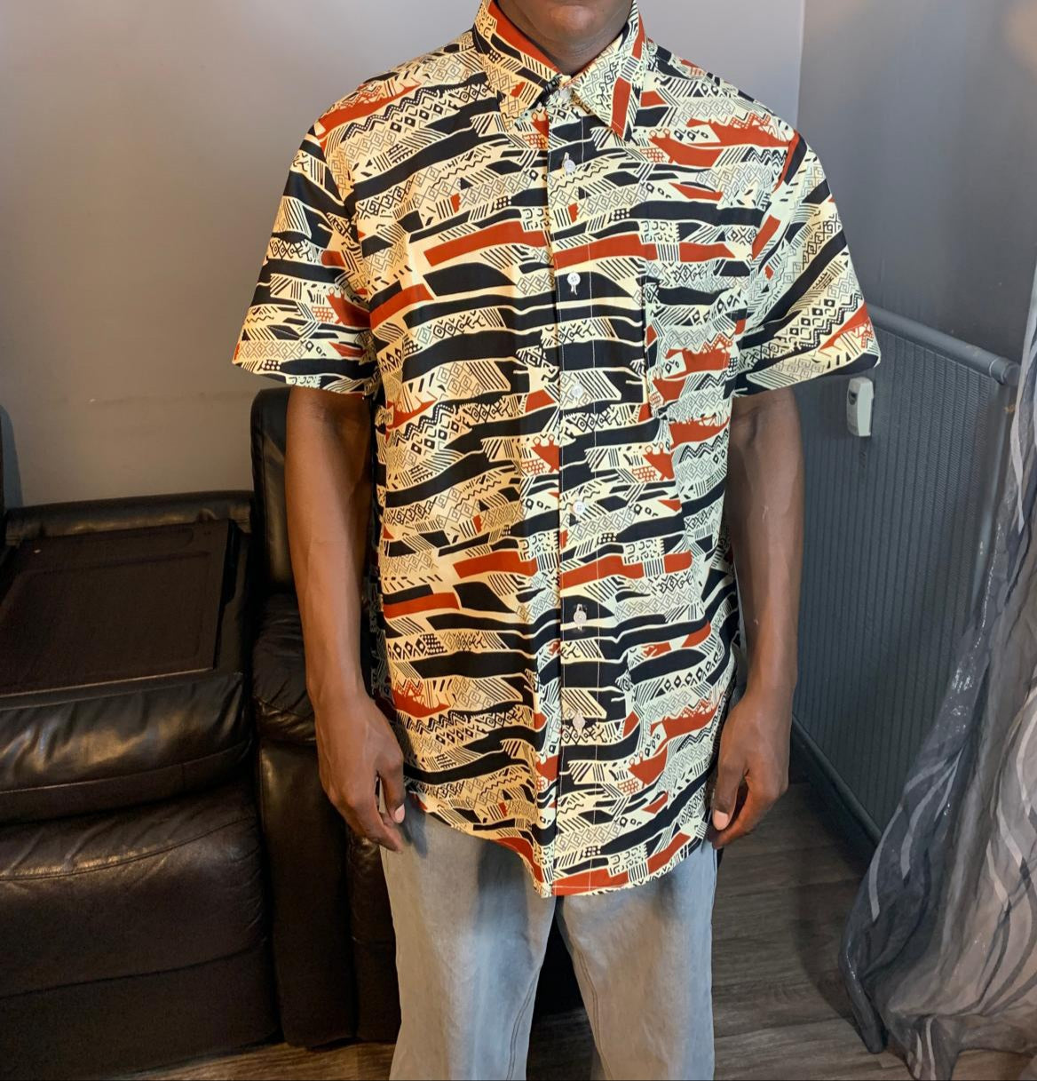 Chemise Homme wax Africain 100%Coton Avec Col motif Ethnique Ankara