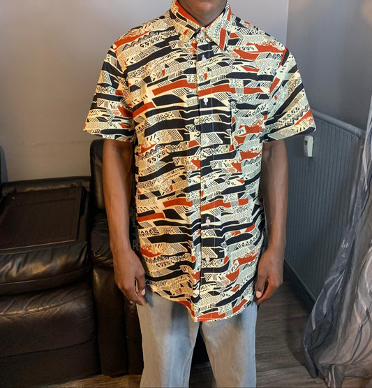 Chemise Homme wax Africain 100%Coton Avec Col motif Ethnique Ankara