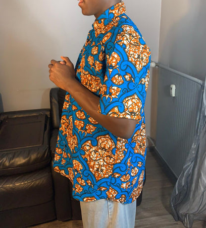 Chemise Homme Wax Africain 100%Coton Avec Col Collection Ankara