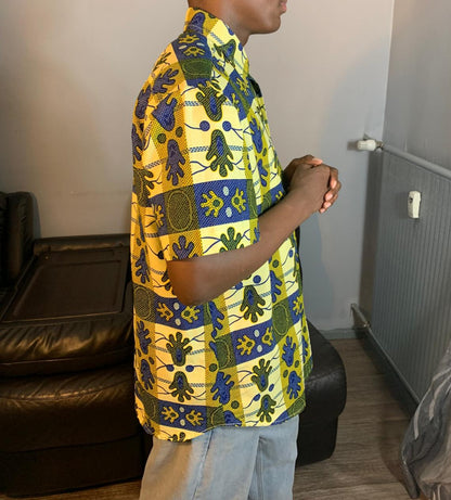 Chemise Homme wax Africain 100%Coton Avec Col Collection Ankara