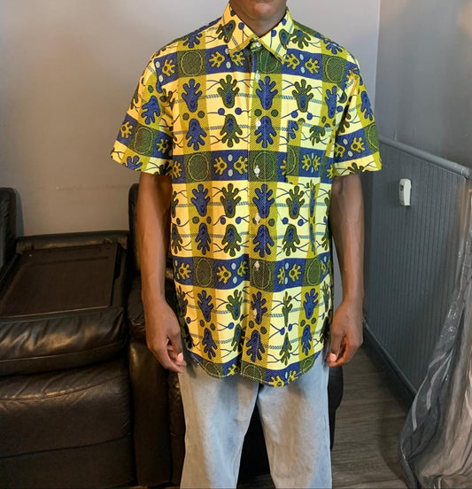 Chemise Homme wax Africain 100%Coton Avec Col Collection Ankara
