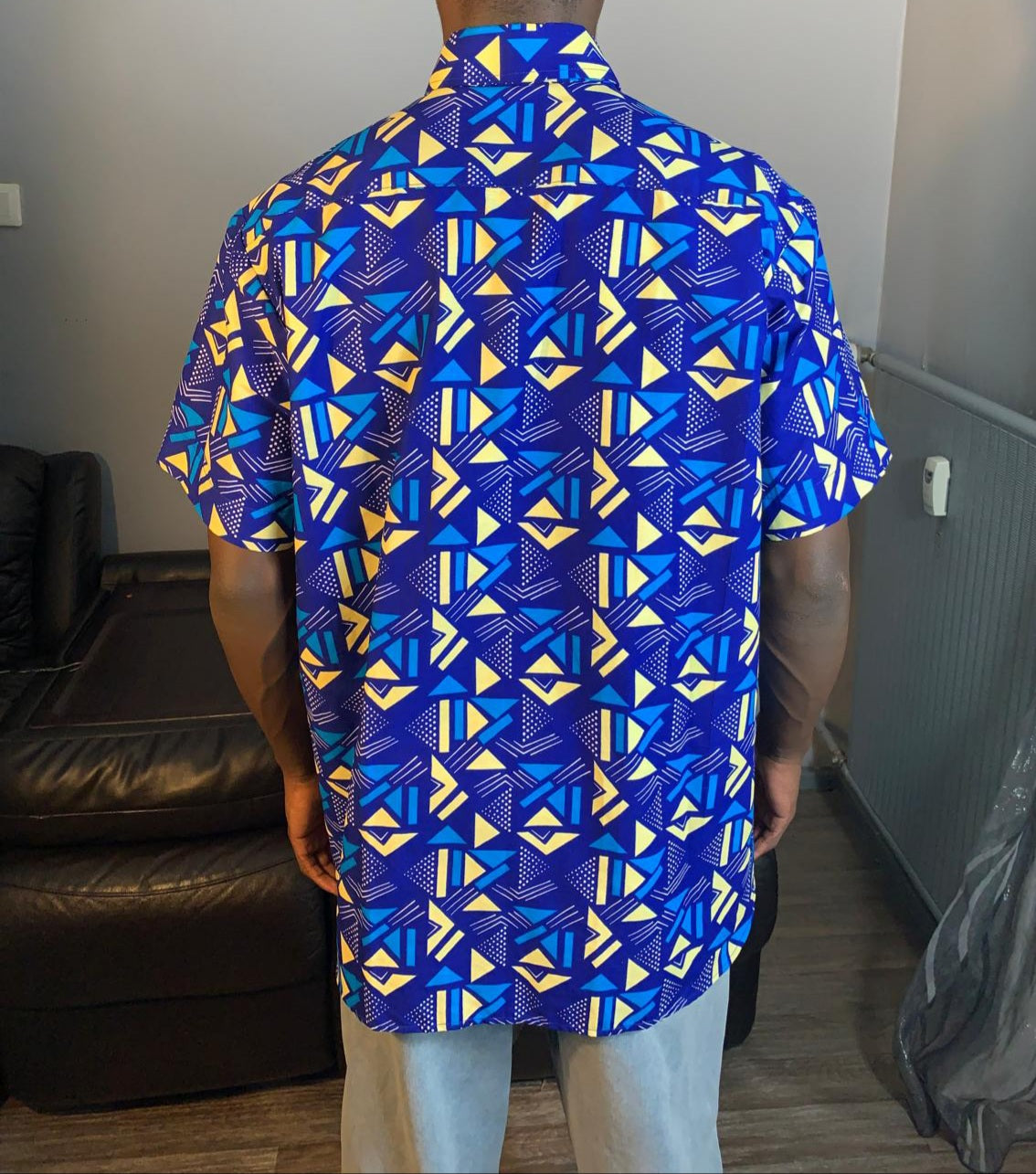 Chemise Homme Wax Africain 100%Coton Avec Col Motif Bogolan Ankara