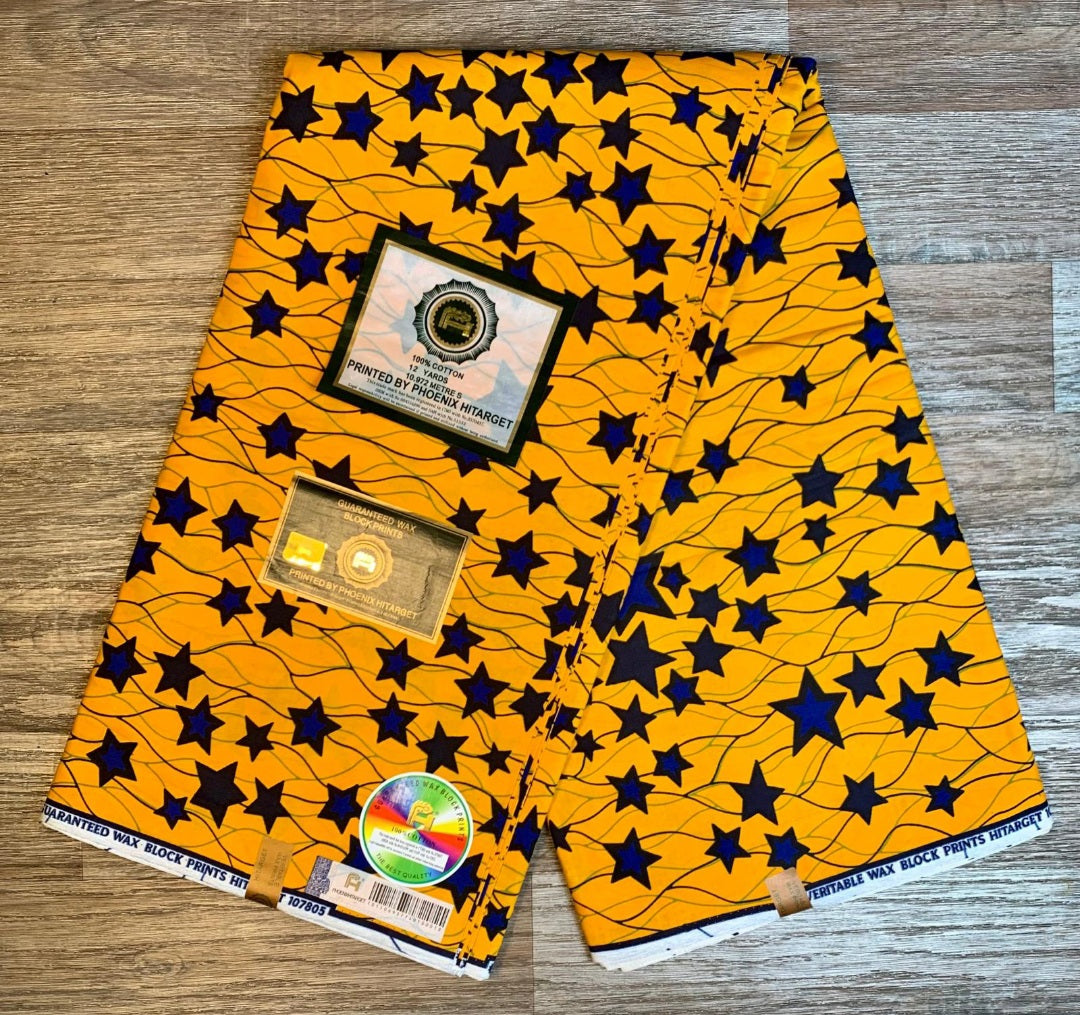 Tissus Wax 1 à 12 yards Wax Africain Wax 100% Coton Étoile Jaune