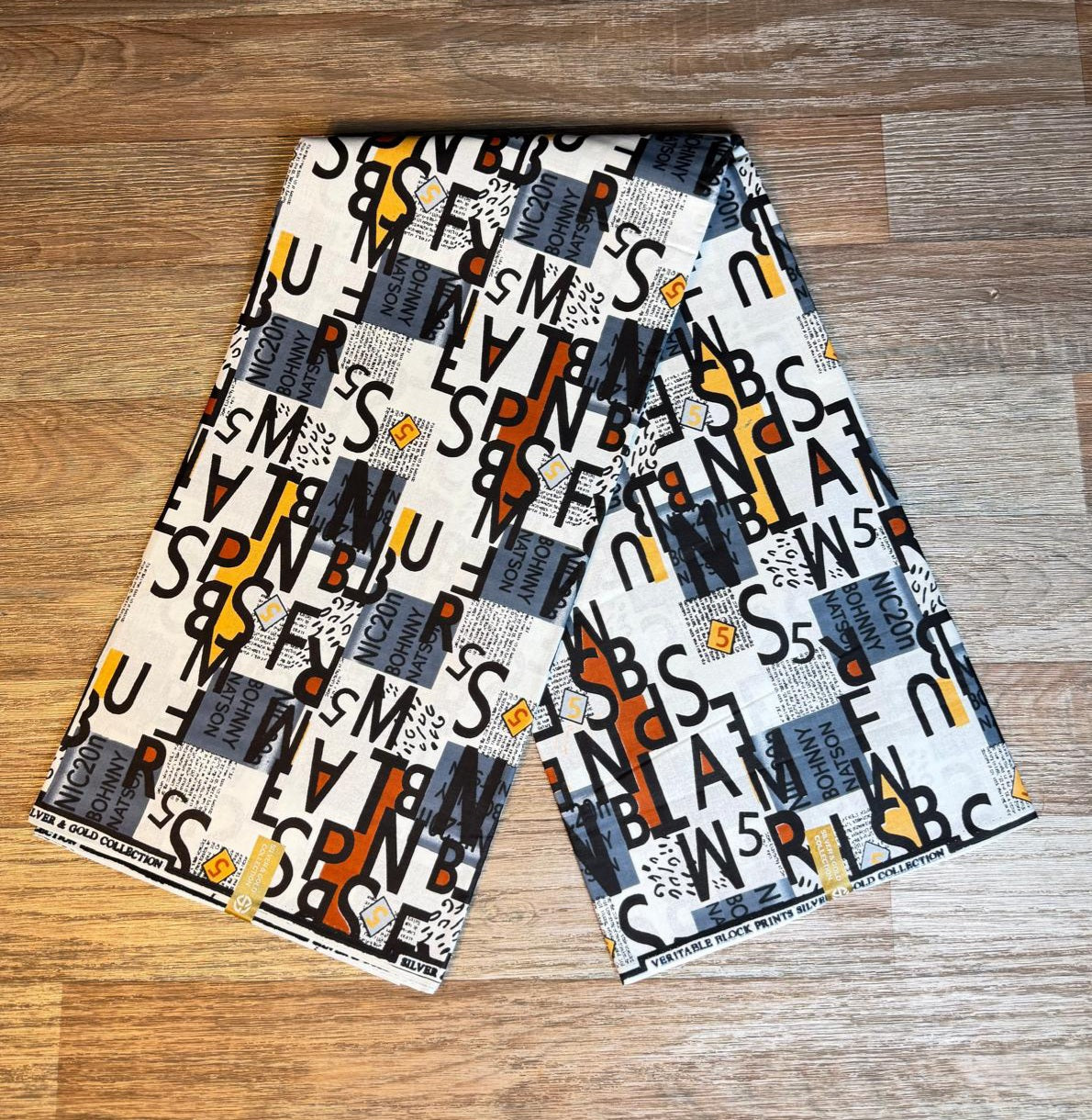 Tissus Wax Africain"  1 à 12 yards Wax Silver and Golden  100% Coton Ankara