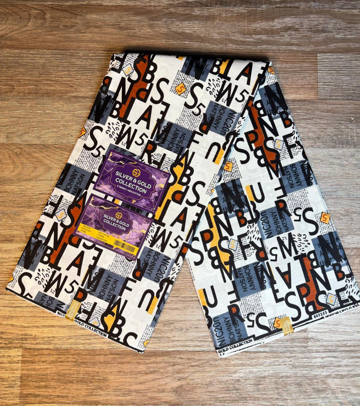 Tissus Wax Africain"  1 à 12 yards Wax Silver and Golden  100% Coton Ankara