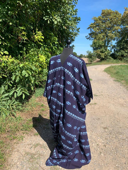 Robe Boubou Indigo Bleu Tye And Dye Adire