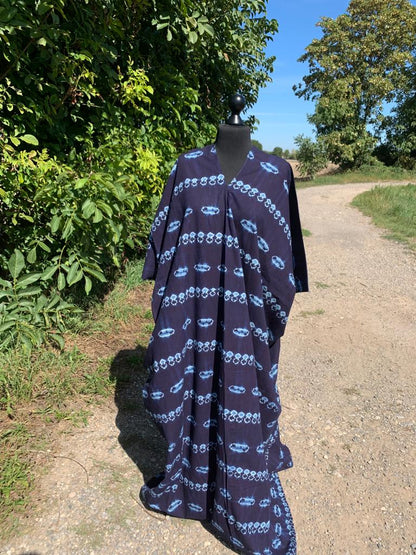 Robe Boubou Indigo Bleu Tye And Dye Adire