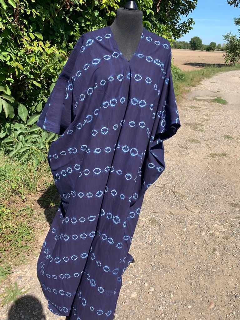 Robe Boubou Indigo Bleu Tye And Dye Adire