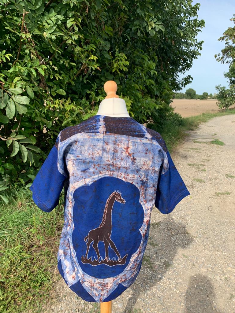 Chemise Mixte Batik Motif Animaux Safari en Coton - Bleu