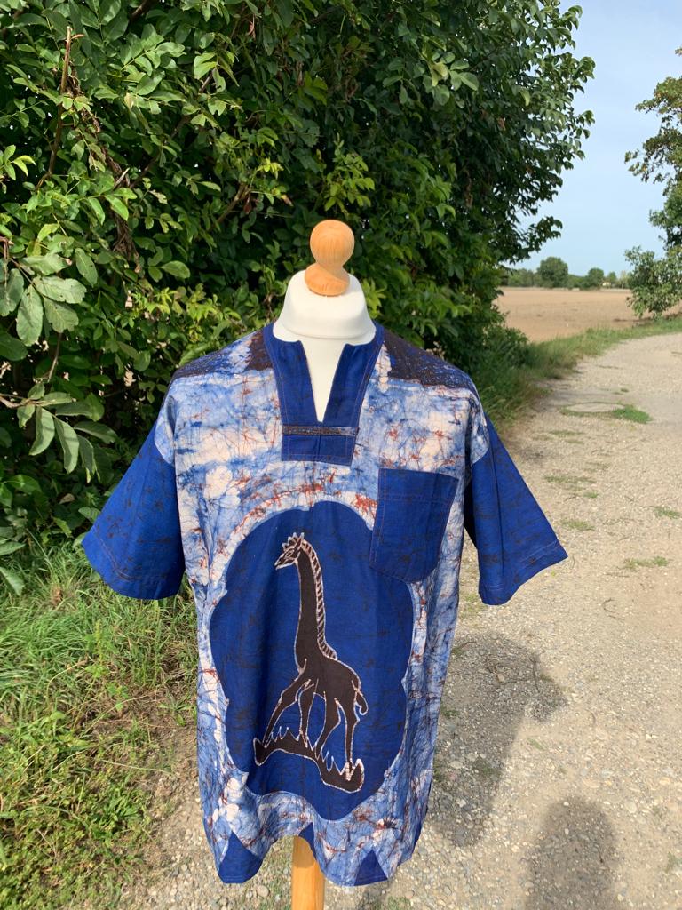 Chemise Mixte Batik Motif Animaux Safari en Coton - Bleu