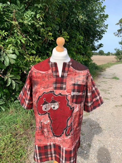 Chemise Mixte Batik Motif Animaux Safari en Coton - Rouge Bordeaux