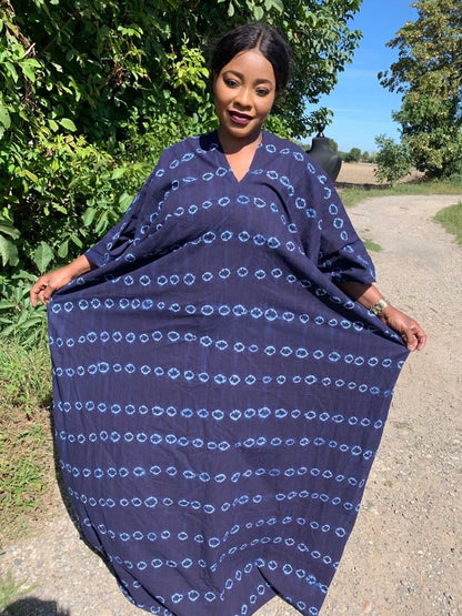 Robe Boubou Indigo Bleu Tye And Dye Adire