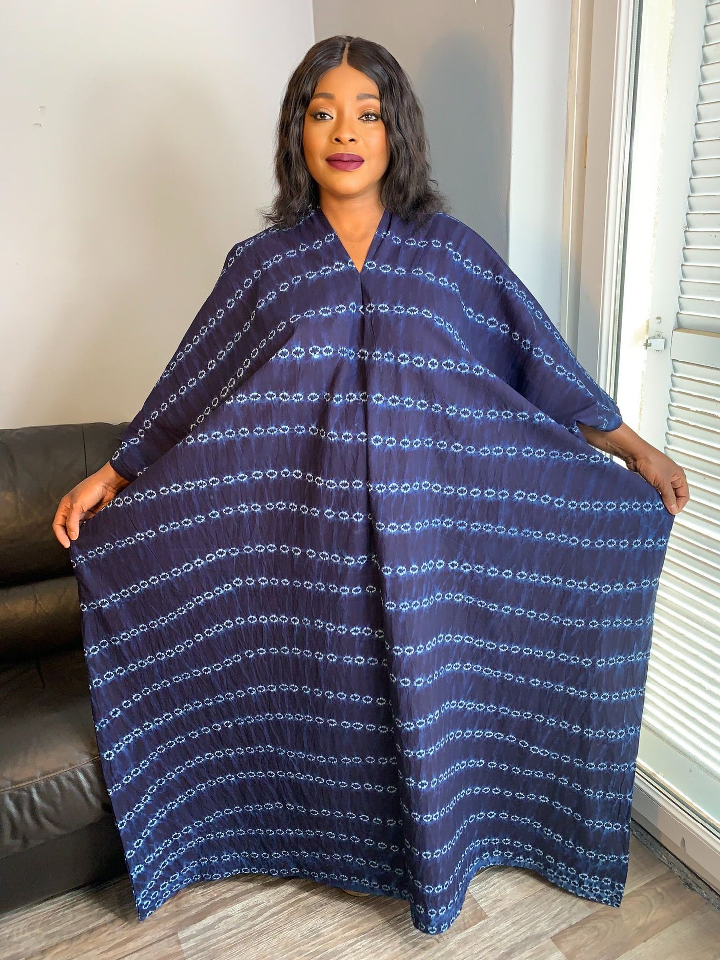 Robe Boubou Indigo Bleu Tye And Dye Adire