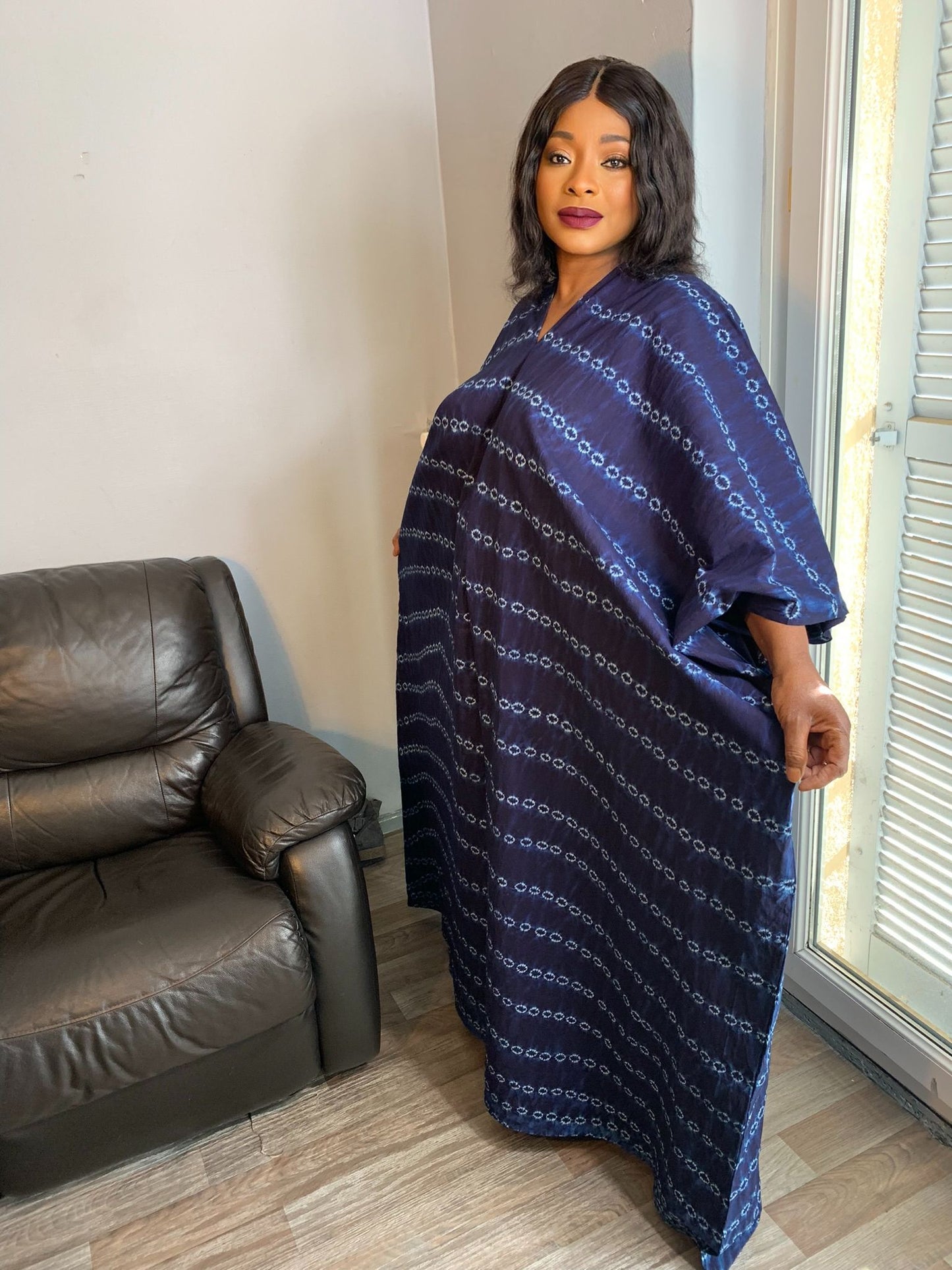 Robe Boubou Indigo Bleu Tye And Dye Adire