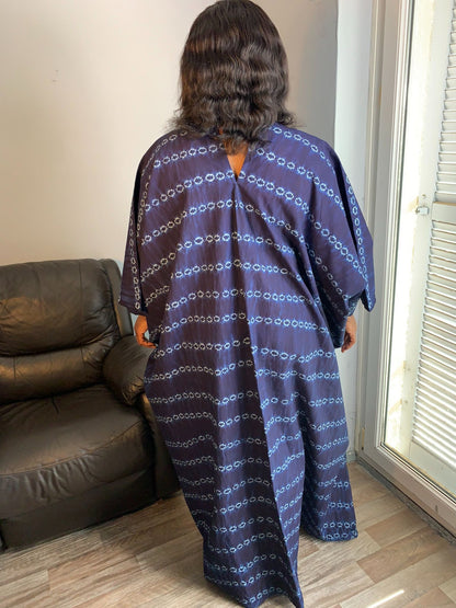 Robe Boubou Indigo Bleu Tye And Dye Adire