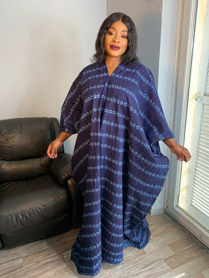 Robe Boubou Indigo Bleu Tye And Dye Adire