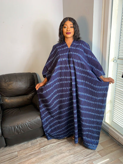 Robe Boubou Indigo Bleu Tye And Dye Adire