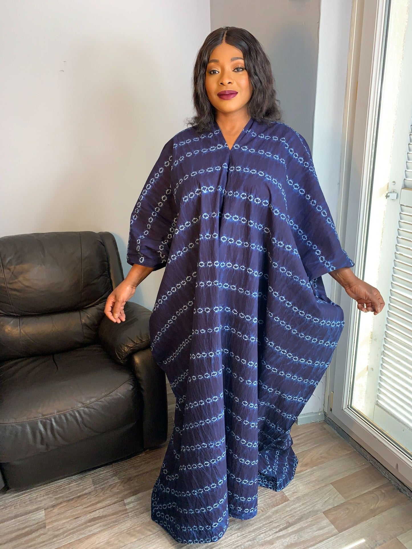 Robe Boubou Indigo Bleu Tye And Dye Adire