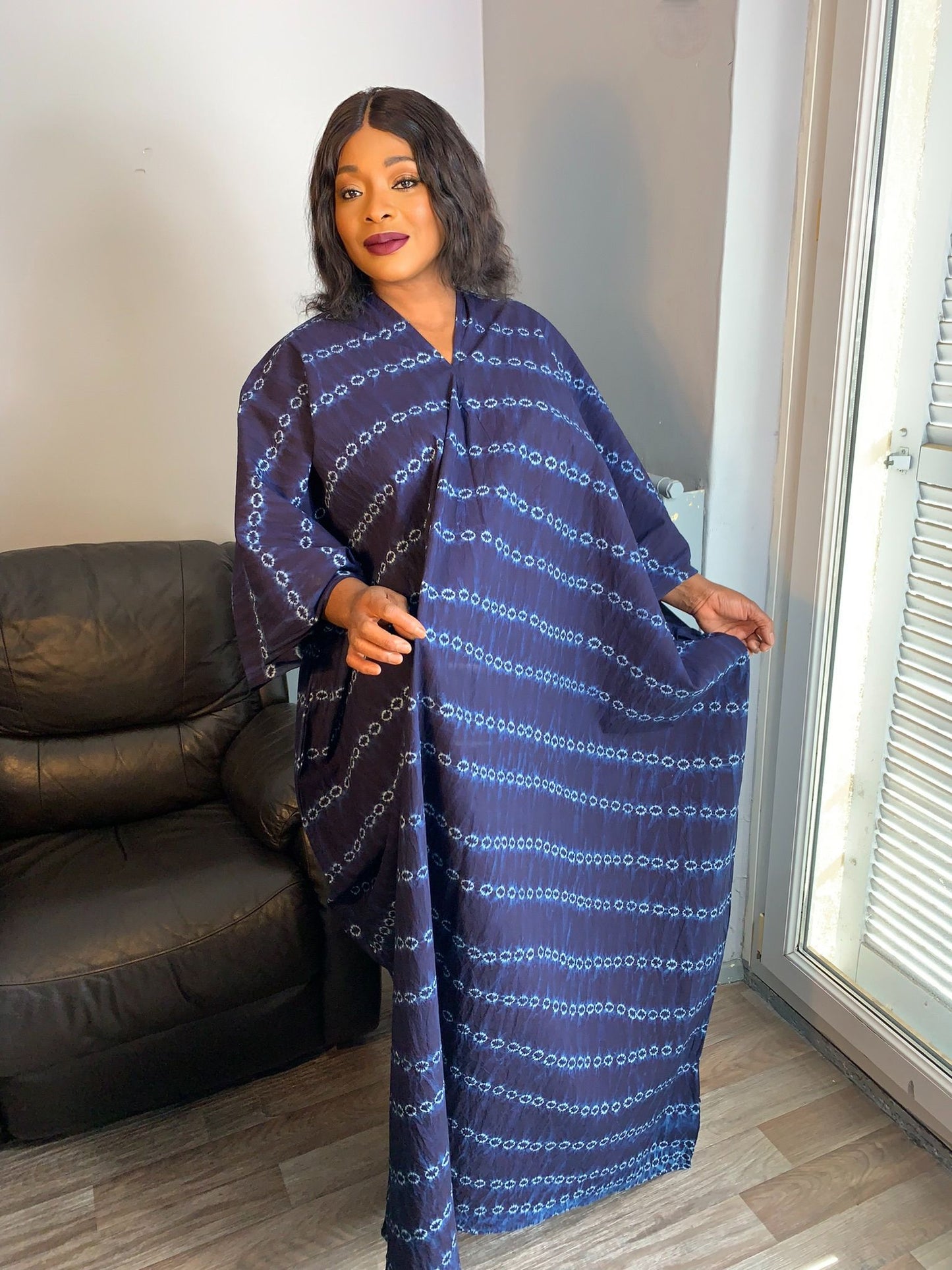 Robe Boubou Indigo Bleu Tye And Dye Adire