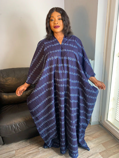 Robe Boubou Indigo Bleu Tye And Dye Adire