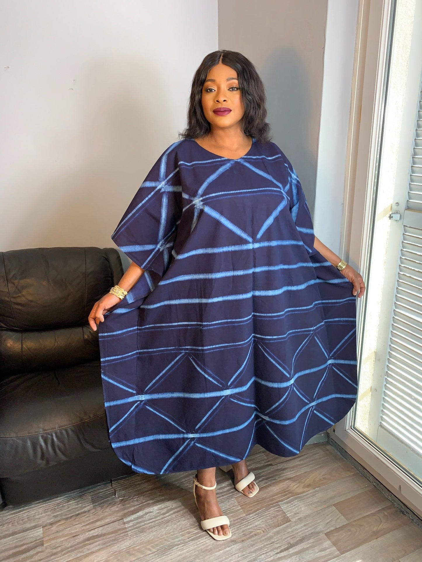 Robe Indigo Longue Bleu Adire Tye And Dye